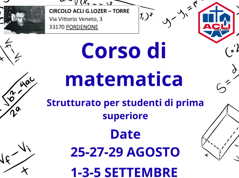 Il corso di matematica è strutturato per studenti di prima superiore o per studenti che hanno terminato le medie.