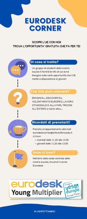 locandina relativa al Corner eurodesk, contenente info sul programma, sulle info che verranno date e sul quando